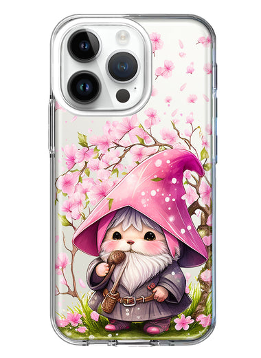 Apple iPhone 14 Pro Cute Pink Cherry Blossom Gnome Spring Floral Flowers Double Layer Phone Case Cover
