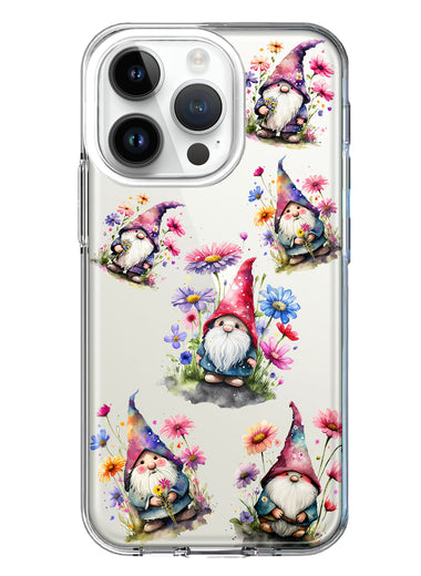 Apple iPhone 14 Pro Cute Pink Purple Cosmos Flowers Gnomes Spring Floral Double Layer Phone Case Cover