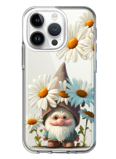 Apple iPhone 14 Pro Cute Gnome White Daisy Flowers Floral Hybrid Protective Phone Case Cover