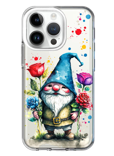 Apple iPhone 14 Pro Gnome Red Purple Blue Roses Garden Hybrid Protective Phone Case Cover