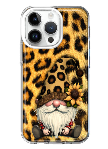 Apple iPhone 14 Pro Gnome Sunflower Leopard Hybrid Protective Phone Case Cover