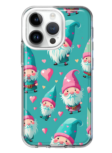 Apple iPhone 14 Pro Turquoise Pink Hearts Gnomes Hybrid Protective Phone Case Cover