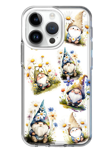 Apple iPhone 14 Pro Cute White Blue Daisies Gnomes Hybrid Protective Phone Case Cover