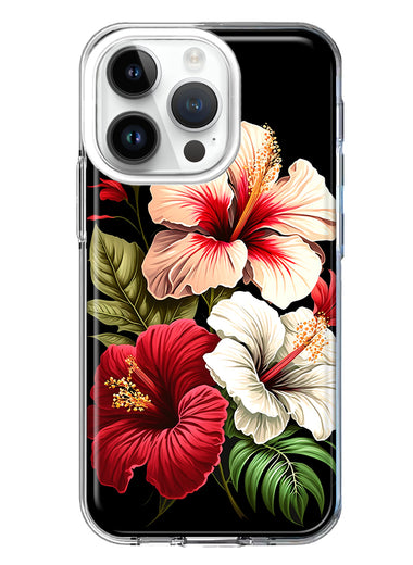 Apple iPhone 14 Pro Pink Red Hibiscus Wild Flowers Floral Hybrid Protective Phone Case Cover