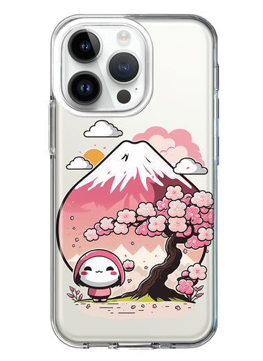 Apple iPhone 14 Pro Kawaii Manga Pink Cherry Blossom Fuji Mountain Mochi Girl Hybrid Protective Phone Case Cover