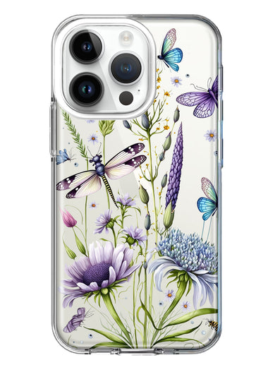 Apple iPhone 14 Pro Lavender Dragonfly Butterflies Spring Flowers Hybrid Protective Phone Case Cover