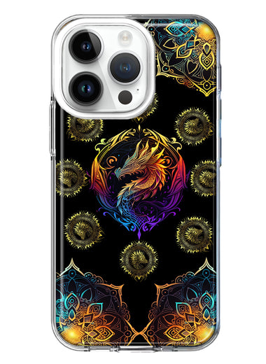 Apple iPhone 14 Pro Mandala Geometry Abstract Dragon Pattern Hybrid Protective Phone Case Cover