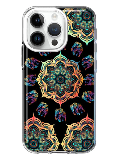 Apple iPhone 14 Pro Mandala Geometry Abstract Elephant Pattern Hybrid Protective Phone Case Cover