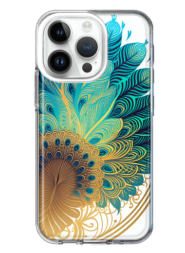 Apple iPhone 14 Pro Mandala Geometry Abstract Peacock Feather Pattern Hybrid Protective Phone Case Cover
