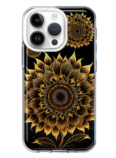 Apple iPhone 14 Pro Mandala Geometry Abstract Sunflowers Pattern Hybrid Protective Phone Case Cover