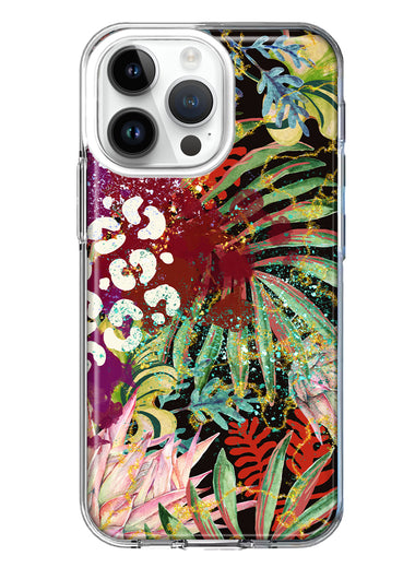 Apple iPhone 14 Pro Max Leopard Tropical Flowers Vacation Dreams Hibiscus Floral Hybrid Protective Phone Case Cover
