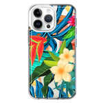Apple iPhone 14 Pro Max Blue Monstera Pothos Tropical Floral Summer Flowers Hybrid Protective Phone Case Cover