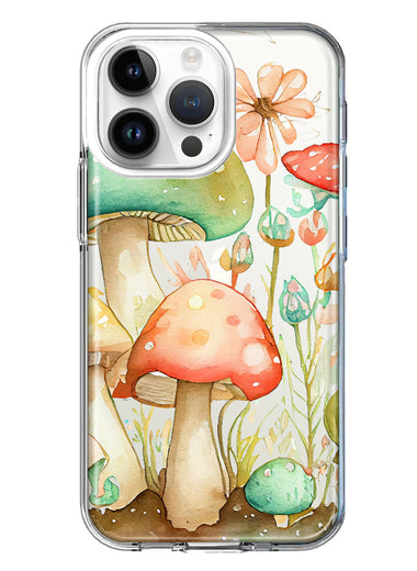 Apple iPhone 15 Pro Max Fairytale Watercolor Mushrooms Pastel Spring Flowers Floral Hybrid Protective Phone Case Cover