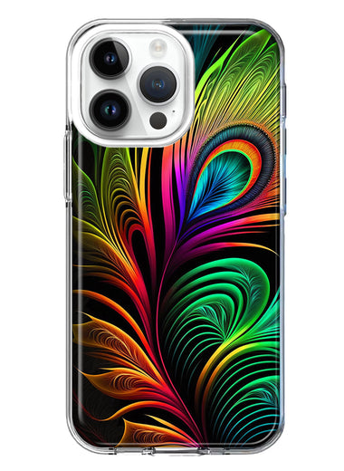 Apple iPhone 15 Pro Max Neon Rainbow Glow Peacock Feather Hybrid Protective Phone Case Cover