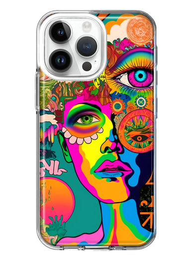 Apple iPhone 15 Pro Neon Rainbow Psychedelic Hippie One Eye Pop Art Hybrid Protective Phone Case Cover
