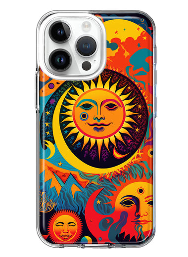 Apple iPhone 15 Pro Max Neon Rainbow Psychedelic Indie Hippie Sun Moon Hybrid Protective Phone Case Cover