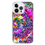 Apple iPhone 14 Pro Max Vibrant Pink Purple Tie Dye Summer Leopard Swirl Rainbow Hybrid Protective Phone Case Cover