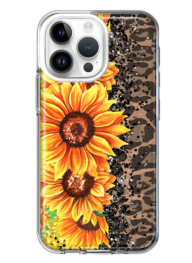 Apple iPhone 14 Pro Max Yellow Summer Sunflowers Brown Leopard Honeycomb Hybrid Protective Phone Case Cover