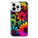 Apple iPhone 14 Pro Max Neon Rainbow Glow Colorful Abstract Flowers Floral Hybrid Protective Phone Case Cover
