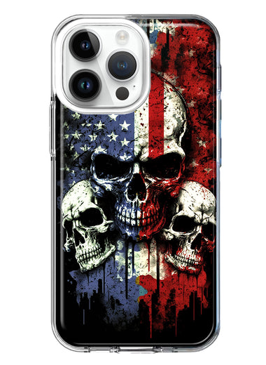 Apple iPhone 14 Pro Max American USA Flag Skulls Blue Red Double Layer Phone Case Cover