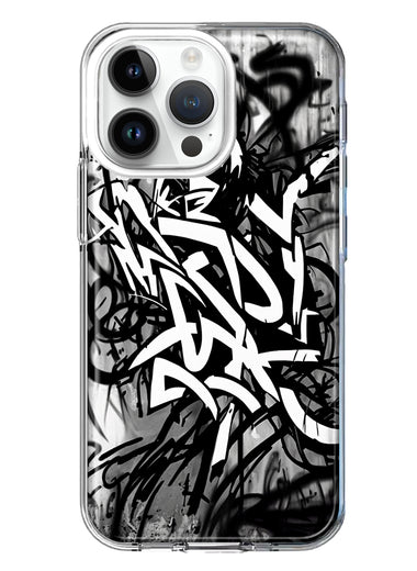 Apple iPhone 14 Pro Max Black White Urban Graffiti Hybrid Protective Phone Case Cover