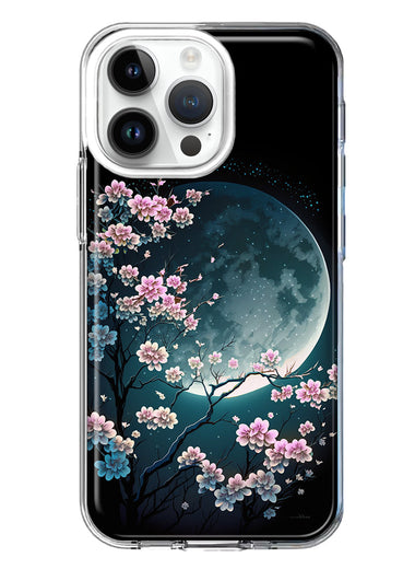 Apple iPhone 15 Pro Kawaii Manga Pink Cherry Blossom Full Moon Hybrid Protective Phone Case Cover