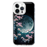 Apple iPhone 15 Pro Kawaii Manga Pink Cherry Blossom Full Moon Hybrid Protective Phone Case Cover