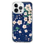 Apple iPhone 15 Pro Kawaii Japanese Pink Cherry Blossom Navy Blue Hybrid Protective Phone Case Cover
