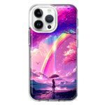 Apple iPhone 15 Pro Kawaii Manga Pink Cherry Blossom Japanese Rainbow Girl Hybrid Protective Phone Case Cover