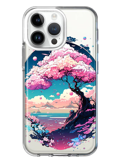 Apple iPhone 15 Pro Max Kawaii Manga Pink Cherry Blossom Japanese Sky Floral Ocean Hybrid Protective Phone Case Cover