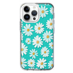 Apple iPhone 14 Pro Max Turquoise Teal White Daisies Cute Daisy Polka Dots Double Layer Phone Case Cover
