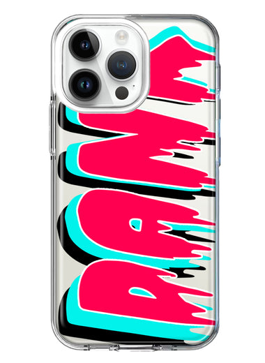 Apple iPhone 14 Pro Max Teal Pink Clear Funny Text Quote Dank Hybrid Protective Phone Case Cover