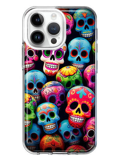Apple iPhone 14 Pro Max Halloween Spooky Colorful Day of the Dead Skulls Hybrid Protective Phone Case Cover