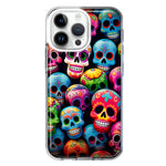 Apple iPhone 15 Pro Halloween Spooky Colorful Day of the Dead Skulls Hybrid Protective Phone Case Cover