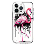 Apple iPhone 14 Pro Max Pink Flamingo Painting Graffiti Hybrid Protective Phone Case Cover