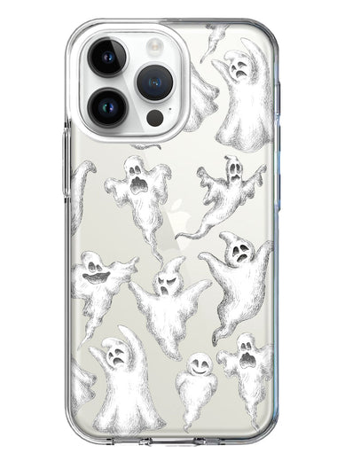 Apple iPhone 15 Pro Cute Halloween Spooky Floating Ghosts Horror Scary Hybrid Protective Phone Case Cover