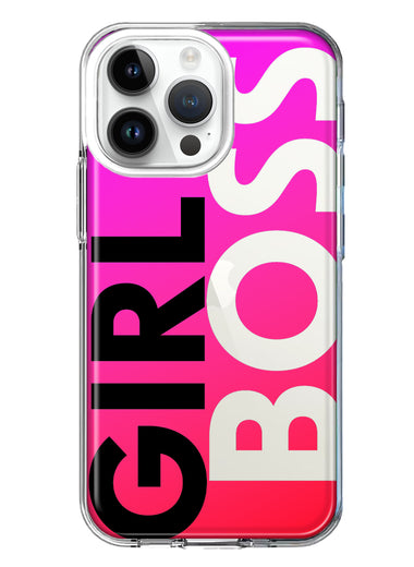 Apple iPhone 14 Pro Max Pink Clear Funny Text Quote Girl Boss Hybrid Protective Phone Case Cover