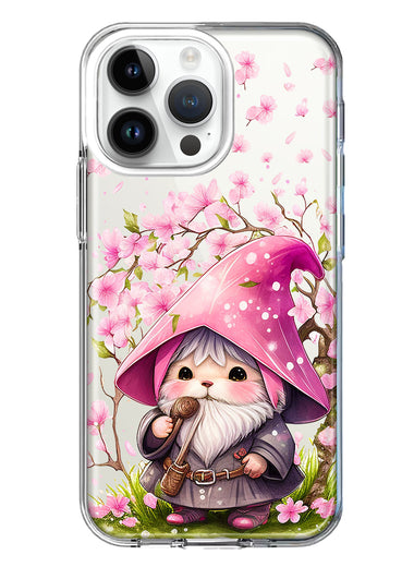 Apple iPhone 14 Pro Max Cute Pink Cherry Blossom Gnome Spring Floral Flowers Double Layer Phone Case Cover