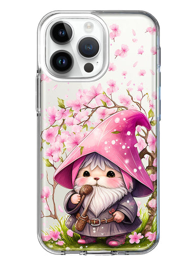 Apple iPhone 15 Pro Cute Pink Cherry Blossom Gnome Spring Floral Flowers Double Layer Phone Case Cover