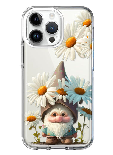 Apple iPhone 15 Pro Cute Gnome White Daisy Flowers Floral Hybrid Protective Phone Case Cover