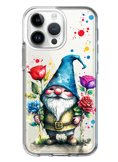 Apple iPhone 15 Pro Gnome Red Purple Blue Roses Garden Hybrid Protective Phone Case Cover