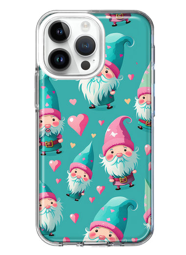 Apple iPhone 15 Pro Turquoise Pink Hearts Gnomes Hybrid Protective Phone Case Cover