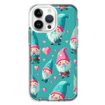 Apple iPhone 15 Pro Turquoise Pink Hearts Gnomes Hybrid Protective Phone Case Cover