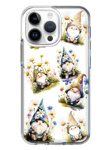 Apple iPhone 15 Pro Cute White Blue Daisies Gnomes Hybrid Protective Phone Case Cover