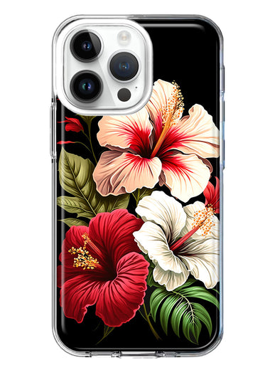 Apple iPhone 15 Pro Pink Red Hibiscus Wild Flowers Floral Hybrid Protective Phone Case Cover