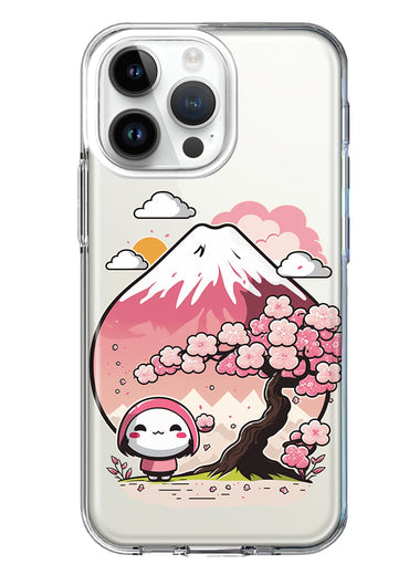 Apple iPhone 15 Pro Kawaii Manga Pink Cherry Blossom Fuji Mountain Mochi Girl Hybrid Protective Phone Case Cover