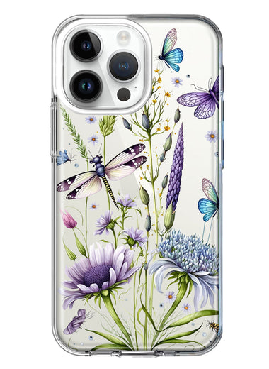 Apple iPhone 15 Pro Lavender Dragonfly Butterflies Spring Flowers Hybrid Protective Phone Case Cover
