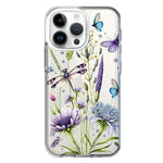 Apple iPhone 15 Pro Lavender Dragonfly Butterflies Spring Flowers Hybrid Protective Phone Case Cover