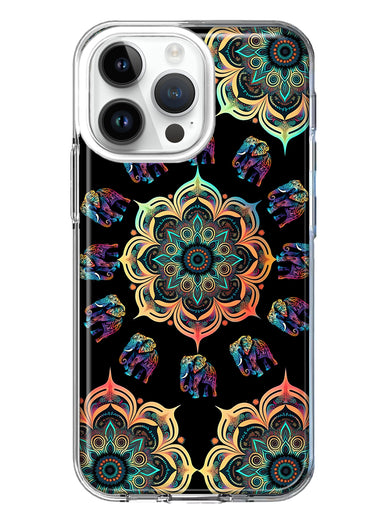 Apple iPhone 14 Pro Max Mandala Geometry Abstract Elephant Pattern Hybrid Protective Phone Case Cover
