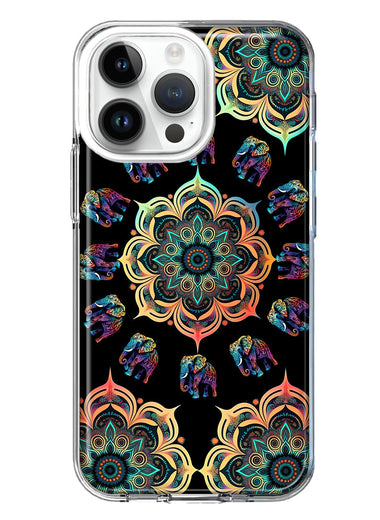 Apple iPhone 15 Pro Mandala Geometry Abstract Elephant Pattern Hybrid Protective Phone Case Cover